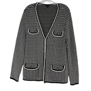 Talbots Black White Tipped Tweed Sweater Blazer Size Large Boucle Quiet Luxury